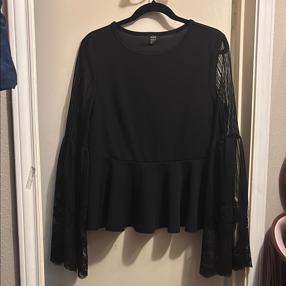 Black Flare Sleeve Blouse